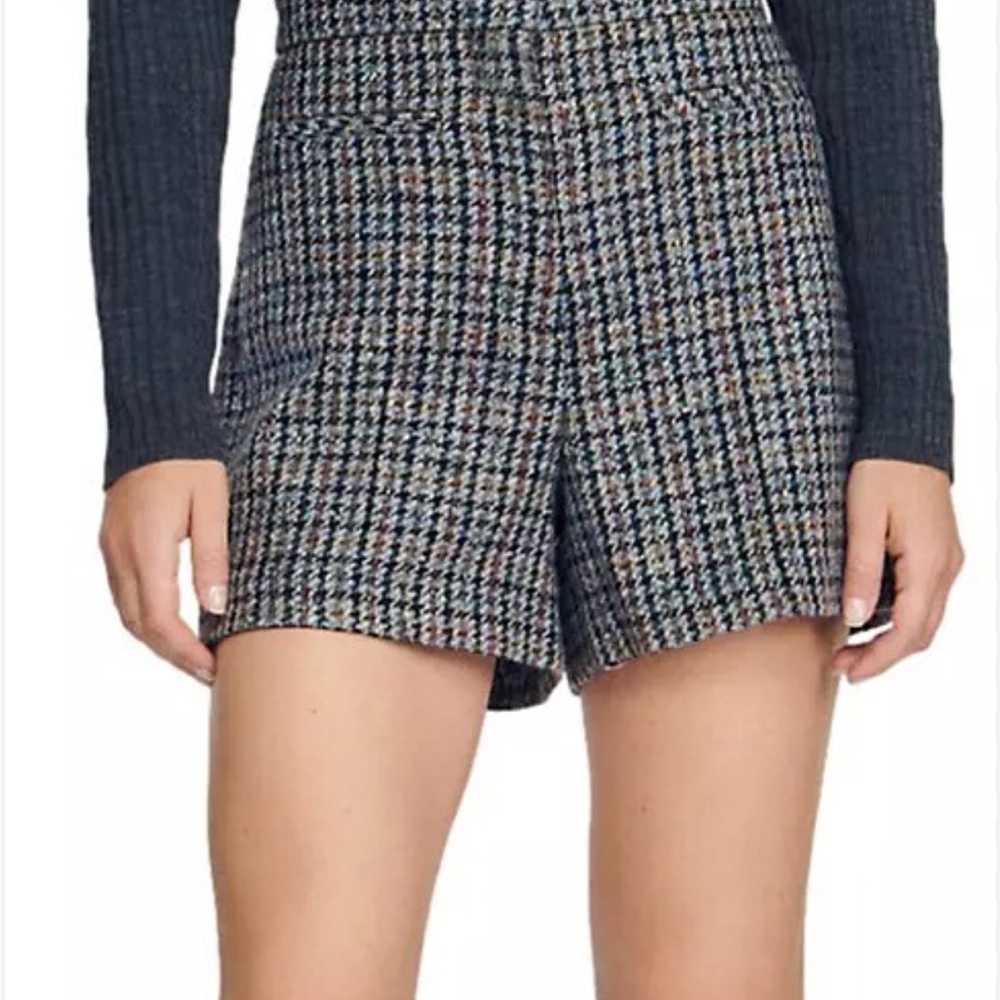 Sandro High Waist Houndstooth Shorts